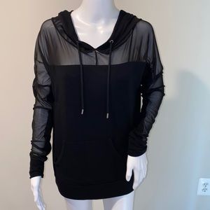 FOREVER 21 - BLACK COTTON & MESH HOODIE